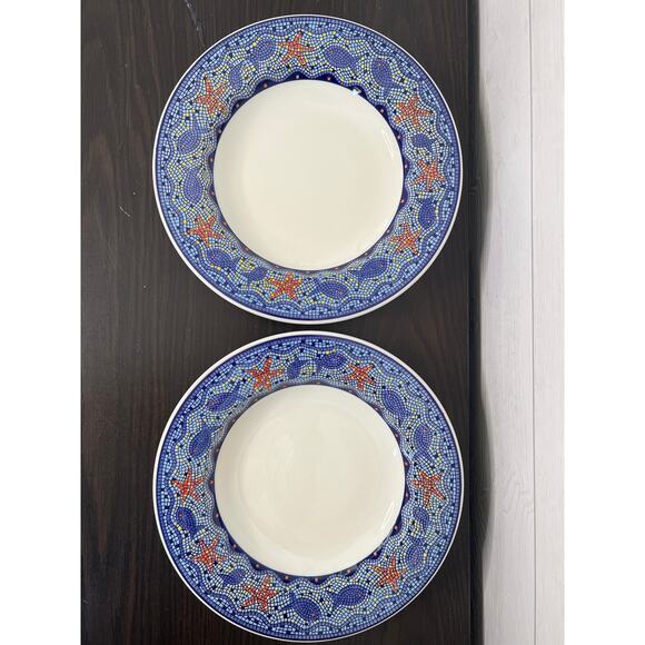 Vintage 90s Pier 1 Imports Starfish Mosaic pasta/soup bowls Set of 2 - Picture 2 of 8